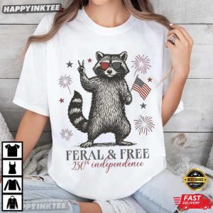 Raccoon Feral But Free America 250th Anniversary Independence T Shirt (2)