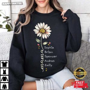 Daisy Flower Mother's Day Gift Custom Kids Names T Shirt (1)