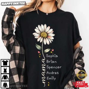 Daisy Flower Mother's Day Gift Custom Kids Names T Shirt (2)