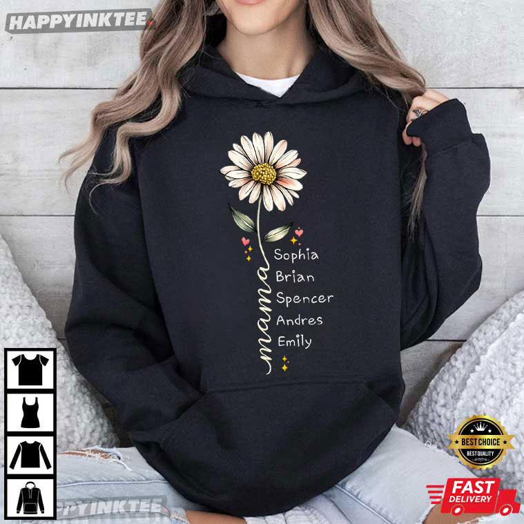 Daisy Flower Mother's Day Gift Custom Kids Names T-Shirt Daisy Flower Mother's Day Gift Custom Kids Names T-Shirt