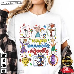 Everyone Communicates Differently Emotion Cartoon Autism Teacher T-Shirt