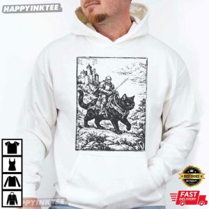 Knight Riding Cat Retro Medieval Dark Art Graphic T Shirt (4)