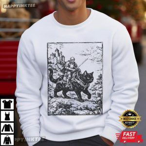 Knight Riding Cat Retro Medieval Dark Art Graphic T Shirt (3)