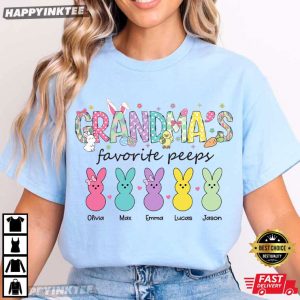 Grandma's Favorite Peeps Easter Custom Grandkids Names T Shirt (2)