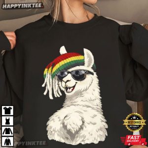 Llama With Sunglasses Rasta Beanie Graphic T Shirt (1)