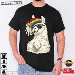 Llama With Sunglasses Rasta Beanie Graphic T Shirt (2)