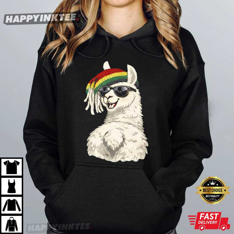 Llama With Sunglasses Rasta Beanie Graphic T-Shirt Llama With Sunglasses Rasta Beanie Graphic T-Shirt