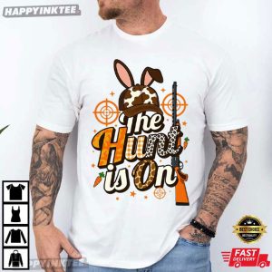 The Hunt Is On Easter Bunny Hunter Camo Egg T Shirt (2)
