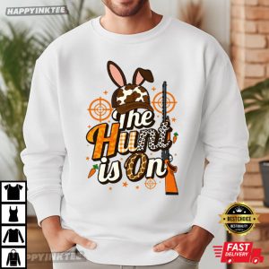 The Hunt Is On Easter Bunny Hunter Camo Egg T Shirt (3)