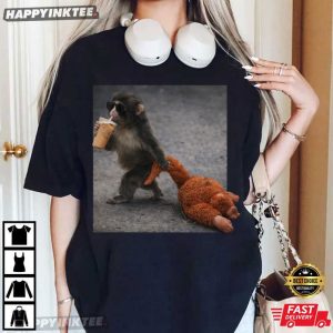 Baby Monkey Punch Drinking Iced Coffee Animal Lover T Shirt (4)
