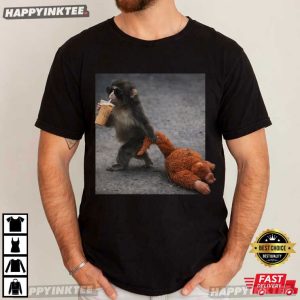 Baby Monkey Punch Drinking Iced Coffee Animal Lover T Shirt (2)