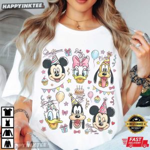 Watercolor Mickey & Friends Signature Disney Birthday Present T Shirt (4)