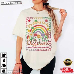 Autism Awareness It's Okay to Be Different Preppy Girly Rainbow T Shirt (4)