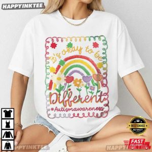 Autism Awareness It's Okay to Be Different Preppy Girly Rainbow T Shirt (1)