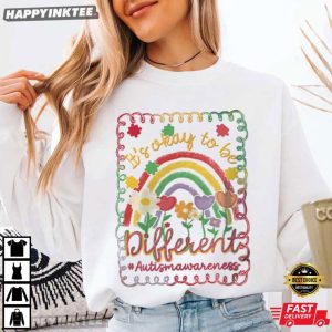Autism Awareness It's Okay to Be Different Preppy Girly Rainbow T Shirt (3)