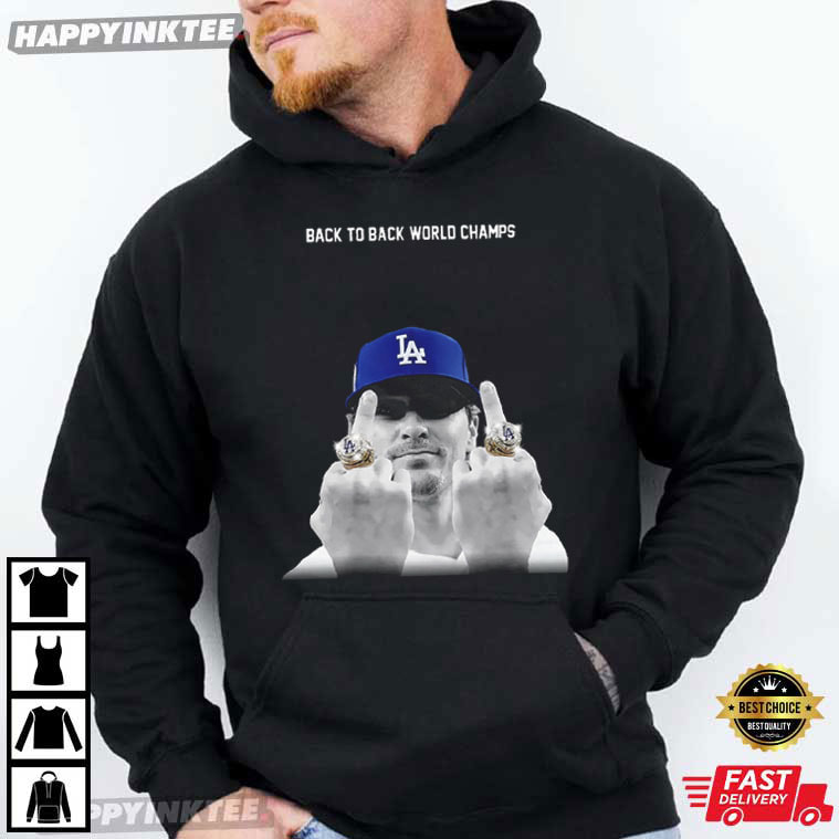 Kike Hernandez Back to Back World Champs Middle Finger Baseball T-Shirt Kike Hernandez Back to Back World Champs Middle Finger Baseball T-Shirt