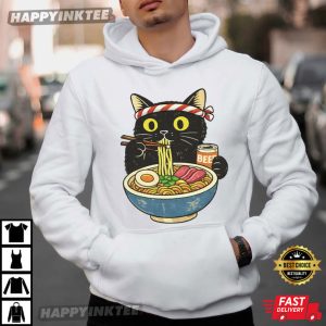 Cat Eating Ramen Funny Gift For Cat Lovers T Shirt (4)