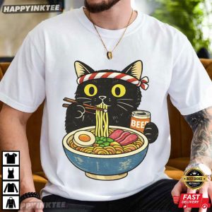 Cat Eating Ramen Funny Gift For Cat Lovers T Shirt (2)