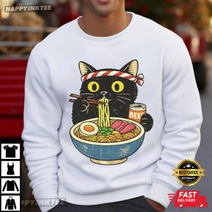 Cat Eating Ramen Funny Gift For Cat Lovers T Shirt (1)