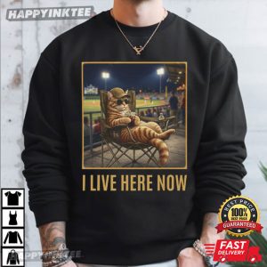 Cat Coffee Ballfield Baseball Field I Live Here Now Funny T Shirt (1)