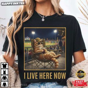 Cat Coffee Ballfield Baseball Field I Live Here Now Funny T Shirt (2)