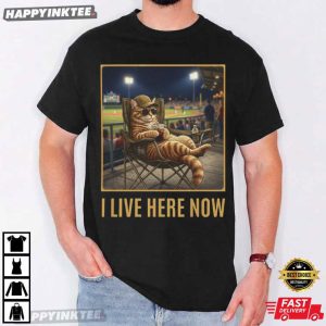 Cat Coffee Ballfield Baseball Field I Live Here Now Funny T Shirt (3)