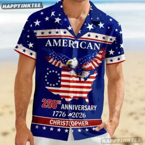American 250th Anniversary Patriotic Eagle Custom Name Hawaiian Shirt