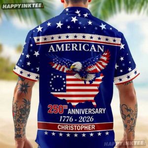 American 250th Anniversary Patriotic Eagle Custom Name Hawaiian Shirt (1)