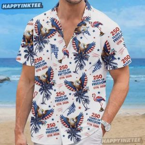 USA 250 Years Of Freedom 1776–2026 Patriotic Eagle Flamingo Hawaiian Shirt (1)