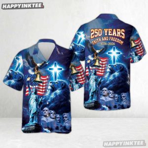 USA 250 Years Faith And Freedom Eagle Cross American Patriotic Hawaiian Shirt