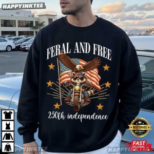 Feral And Free 250th Independence Funny Raccoon Biker T Shirt (1)