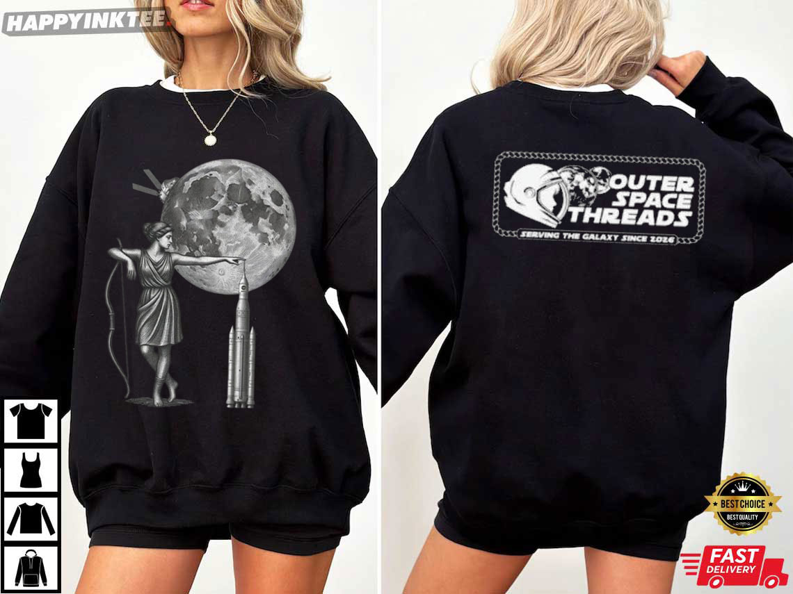 Artemis II Moon Goddess With Rocket Outer Space Threads T-Shirt Artemis II Moon Goddess With Rocket Outer Space Threads T-Shirt