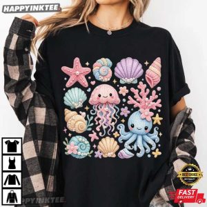 Sea Life Kawaii Jellyfish Octopus Beach Summer Vacation T Shirt (1)
