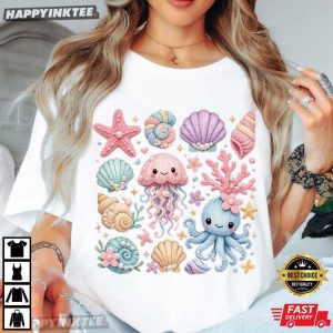 Sea Life Kawaii Jellyfish Octopus Beach Summer Vacation T Shirt (2)