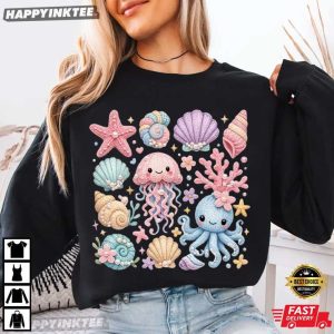 Sea Life Kawaii Jellyfish Octopus Beach Summer Vacation T Shirt (3)