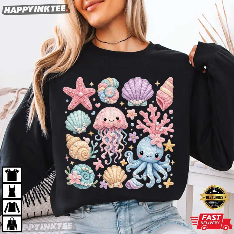 Sea Life Kawaii Jellyfish Octopus Beach Summer Vacation T-Shirt Sea Life Kawaii Jellyfish Octopus Beach Summer Vacation T-Shirt