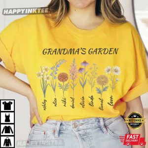 Grandma's Garden Custom Birth Flowers and Names Mothers Day T Shirt (4)