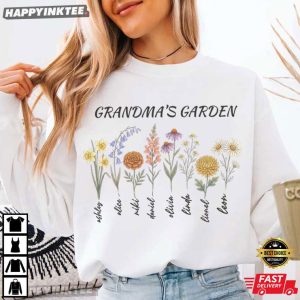 Grandma's Garden Custom Birth Flowers and Names Mothers Day T Shirt (2)