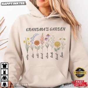 Grandma's Garden Custom Birth Flowers and Names Mothers Day T Shirt (3)