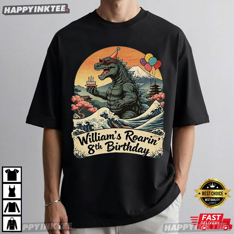 Godzilla Roaring 8th Birthday Kaiju Monster Japanese Custom Name T-Shirt Godzilla Roaring 8th Birthday Kaiju Monster Japanese Custom Name T-Shirt