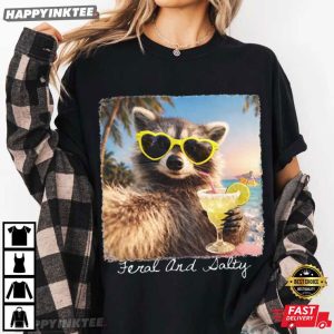 Feral And Salty Raccoon Sunglasses Cocktail Summer Beach T Shirt (2)