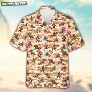 Bigfoot Sasquatch Riding T Rex Patriotic Flamingo Aloha Hawaiian Shirt (2)