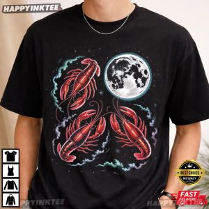 Three Crawfish Moon Galaxy Space Animal Lover T Shirt (3)