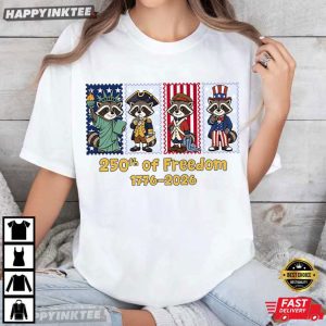 250th Of Freedom 1776–2026 Patriotic Raccoon 4th of July T Shirt (3)