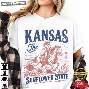 Kansas Sunflower State Vintage Western Cowgirl Horse T Shirt (4)
