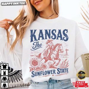 Kansas Sunflower State Vintage Western Cowgirl Horse T Shirt (1)