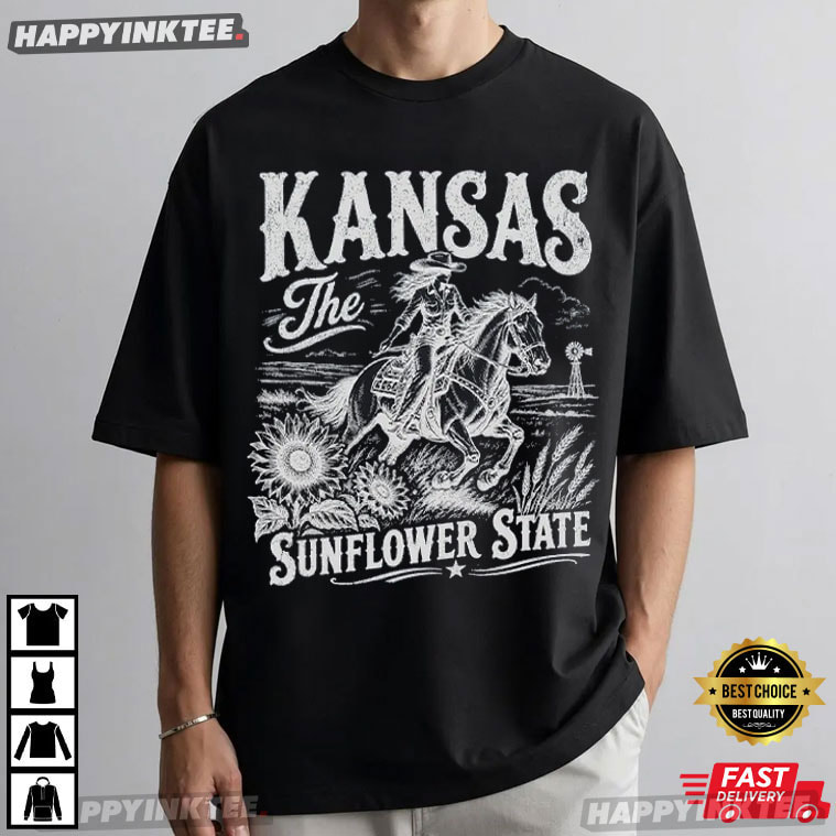 Kansas Sunflower State Vintage Western Cowgirl Horse T-Shirt Kansas Sunflower State Vintage Western Cowgirl Horse T-Shirt