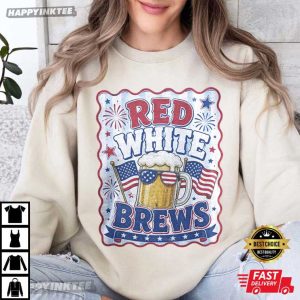 USA 250th Anniversary Red White Brews 4th of July Drinking Beer T Shirt (1)