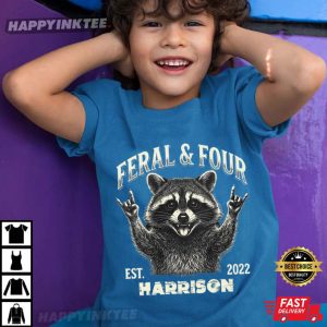 Raccoon Feral And Four 4th Birthday Custom Name T Shirt (1)
