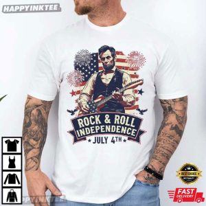 Abraham Lincoln Guitar Rock And Roll Independence 4th of July T Shirt (2)